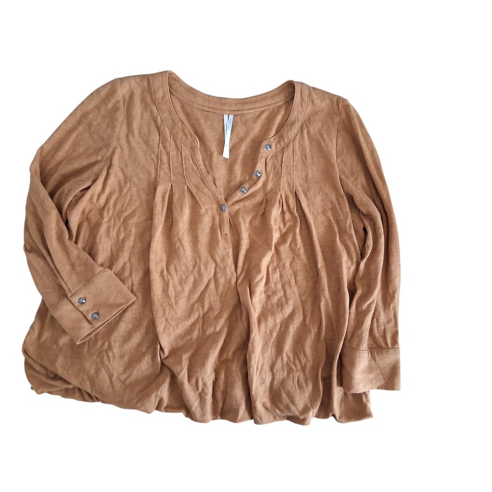 Anthropologie Henley Top Brown Pintuck Pleat Cotton Modal Slub Knit Blouse M